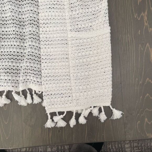 Molly Bracken White Cotton Crochet Fringed 3/4 Sleeve Open Cardigan - Picture 5 of 5